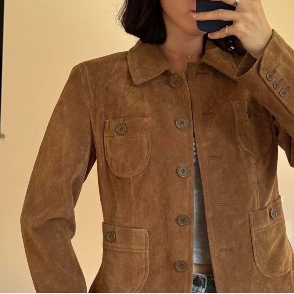 Bernardo Camel Washable Suede Cropped Jacket